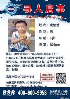 【寻人启事】图中唐铭浩于2025年08月04日上午11:00左右在桂林市临桂区大律街154号附近走失 - 阜新28生活网 fx.28life.net